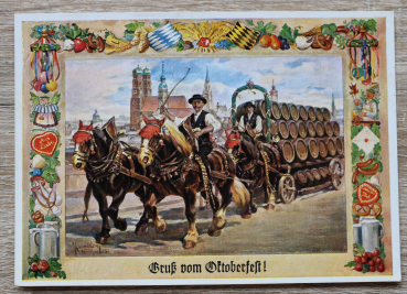 AK München / 1936 / Gruss vom Oktoberfest / Brauerei Festwagen Bier Fässer / Pferde